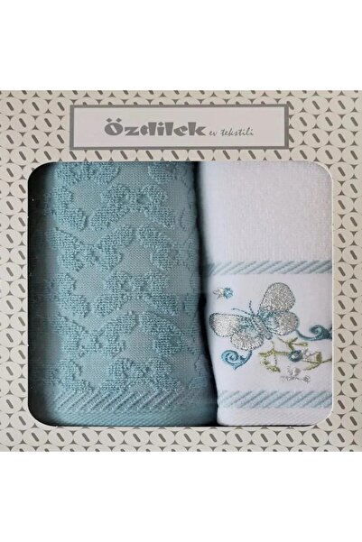 Özdilek Блакитна рушник Mavi Özdilek Irıs Border - 2 штуки в коробці