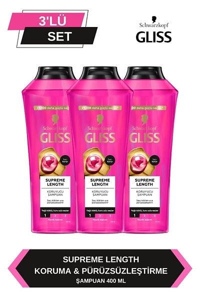 Gliss Supreme Length 400 ml X 3 Pieces - Special Shampoo for Long Hair