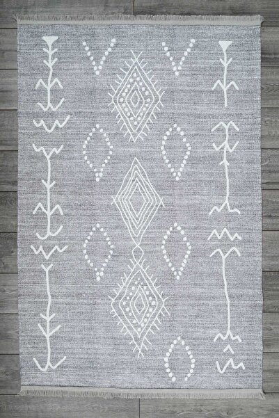 Oriente Home Scandinavian Patterned Gray Runner Washable Entrance Chenille Hallway Carpet 7706