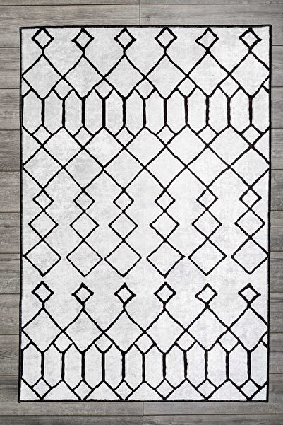 Oriente Home Scandinavian Patterned Gray Black Velvet Carpet Washable Non-Sli...