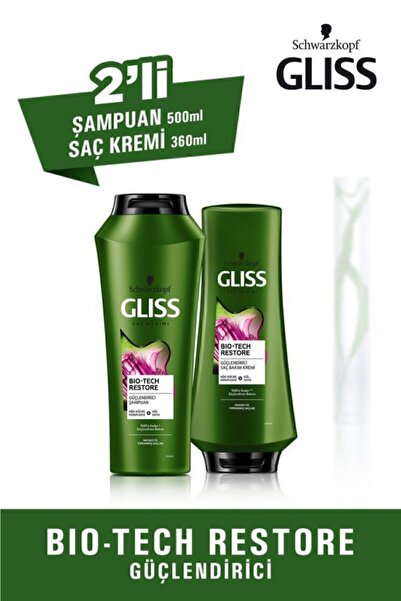Gliss Bio-tech Restore Güçlendirici Bakım Seti (ŞAMPUAN 500 ML SAÇ KREMİ 360 ML)