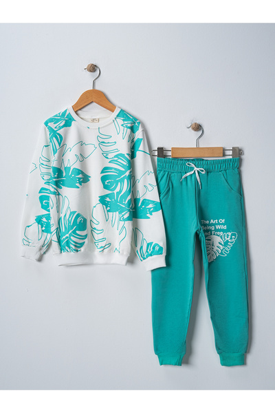 BUUFUU Set unisex pentru copii - imprimeu cu frunze, mânecă lungă, ultimele d...