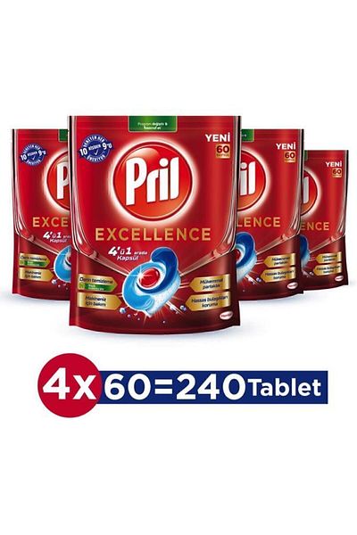 Pril Excellence 4 in 1 240 Capsules (4X60 Pack) - Long Term Cleaning