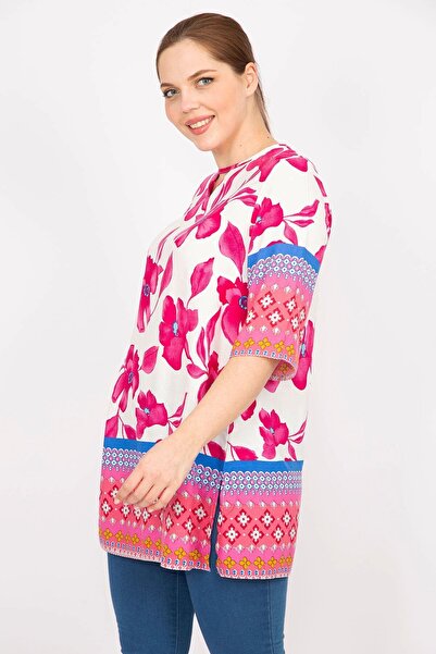 Şans Női Fujya nagy méretű szőtt viszkóz szövet vízmintás tunika 65n35878