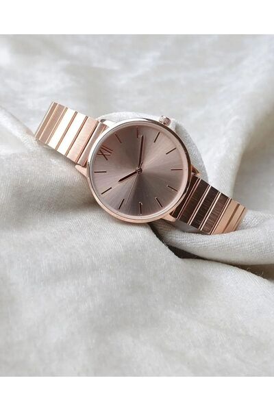 ÇENÇEN Yuvarlak Kasa Gümüş Kadran Rose Gold Kordon Kadın Kol Saati