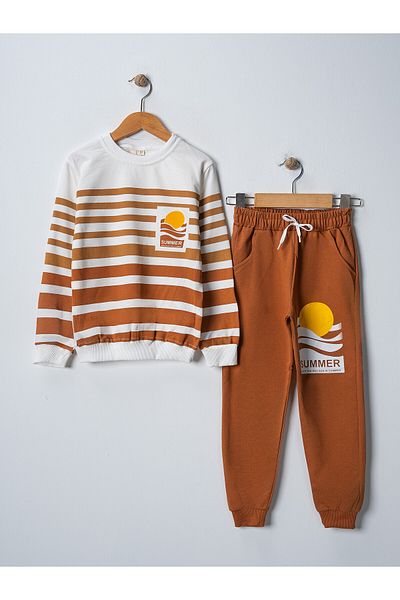 BUUFUU Unisex Kids Bottom Top Set - Summer Print, Long Sleeve and Pocket
