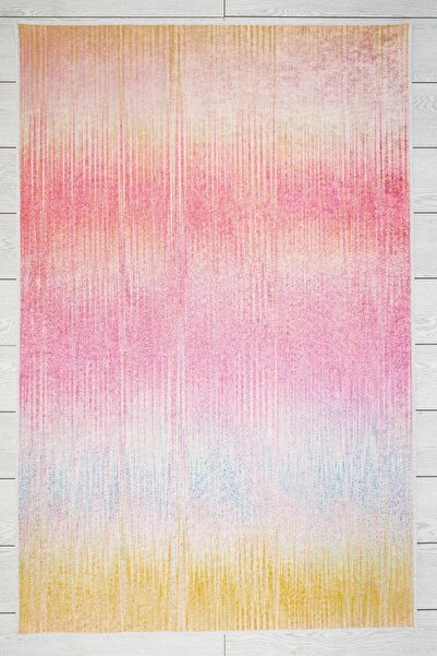 Oriente Home Colormix Desenli Pembe Mavi Sarı Çocuk Halısı Anti-bakteriyel Ka...