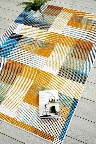 Oriente Home Linear Patterned Mutlirenk Washable Non-Slip Base Velvet Runner Hallway Carpet 7921