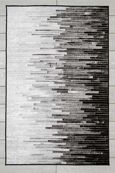 Oriente Home Desenli Siyah Kadife Yıkanabilir Kaymaz Taban Halı