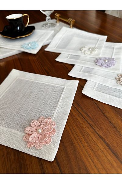 NURHAN HOME COLLECTION Πετσέτες κοκτέιλ 6 τεμαχίων Piccolo Floral Square