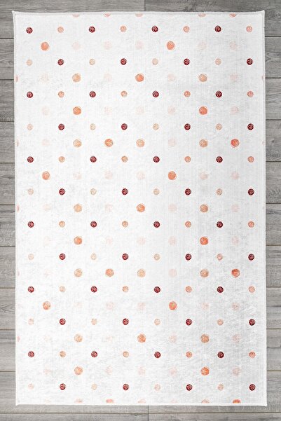 Oriente Home Puantiye Desenli Beyaz Çocuk Halısı Anti-bakteriyel Kaymaz Taban Kadife 8471