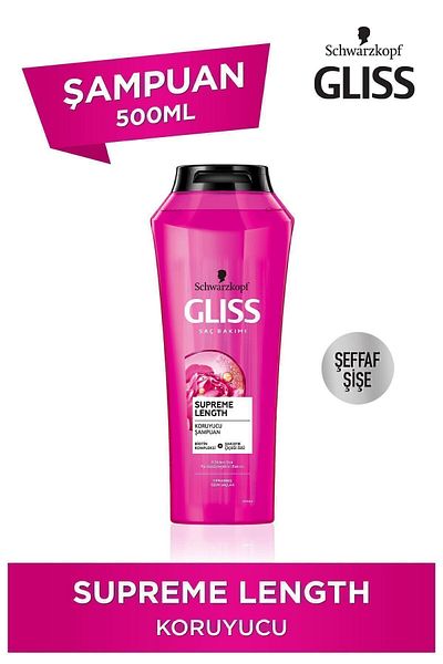 Gliss Supreme Length 500 ml Protective Shampoo - Biotin Complex and Peony Flower Extract