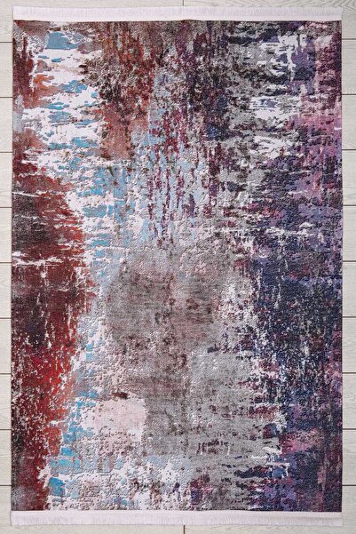 Oriente Home Abstract Desenli Mor Yıkanabilir Saçaklı Kaymaz Taban Şönil Salo...