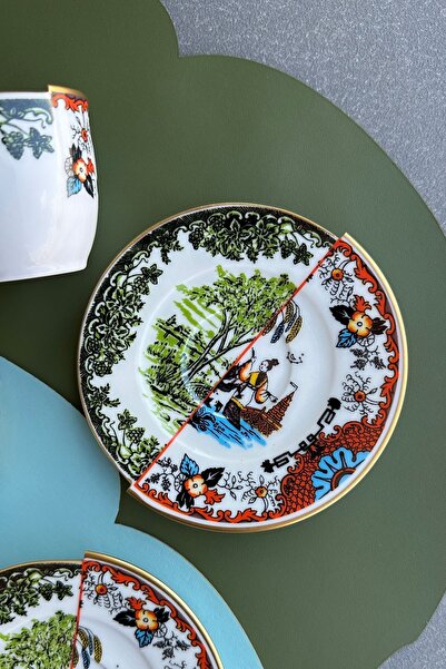 porselenden Hera Premium Green Porcelain Cup Set - Double and Three Patterns, Personality Set