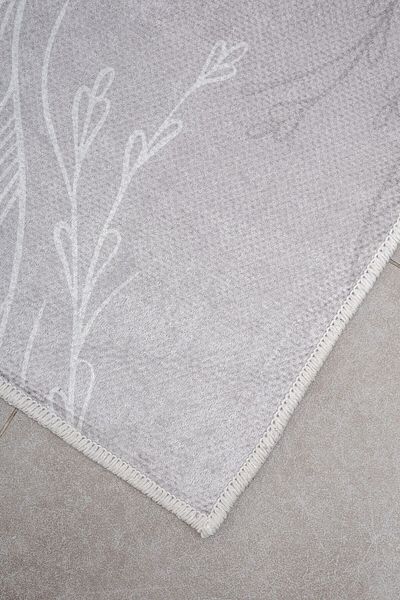 Oriente Home Flower Patterned Gray Non-Slip Base Washable Velvet 2-Piece Bath Mat 8710
