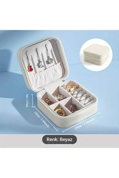 Elif Butik Portable White Jewelry Storage Box - Zipper Detailed, Multi-Purpose