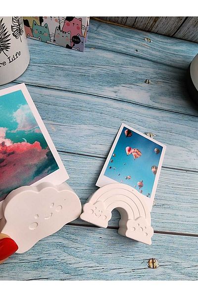 Rota Hediyelik 2 Pack White Cloud and Rainbow Note and Photo Holder, Business Card