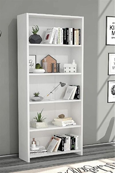Dmd Dekoratif 5 Raflı Kitaplık Modern Kitaplık Beyaz