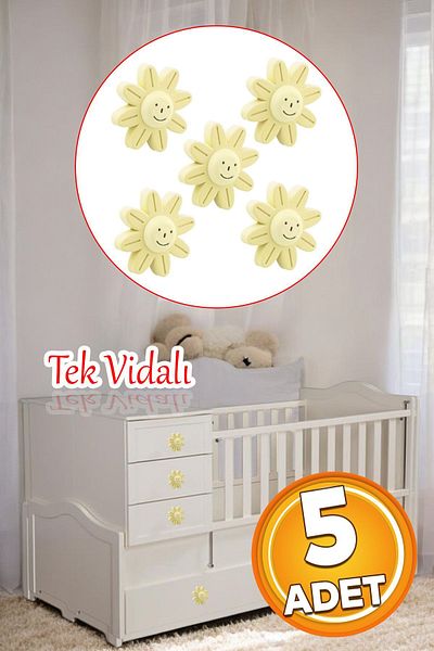 Badem10 Plastic Daisy Cream 5 buc. Mâner de ușă dulap dulap camera copiilor Mobilier Mâner sertar bucătărie