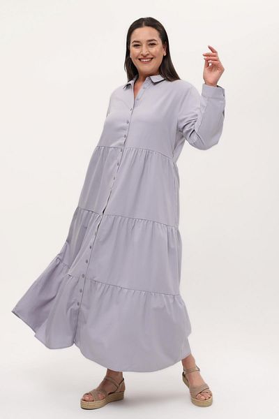 Ebsumu Women's Plus Size Front Buttoned Cotton Long Gray Dress