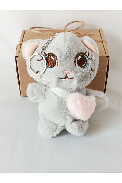 dudu kids Plush Cat Keychain - 13 Cm - Gray - Birthday Gift - Bag Ornament - Toy