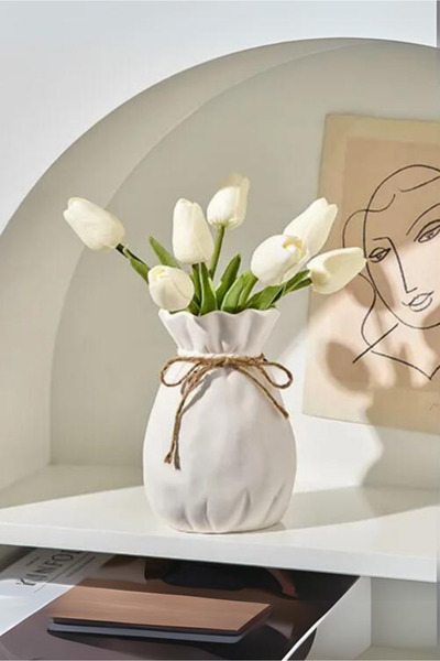 MİNOLE HOME Dekoratif Seramik Kese Desen Vazo