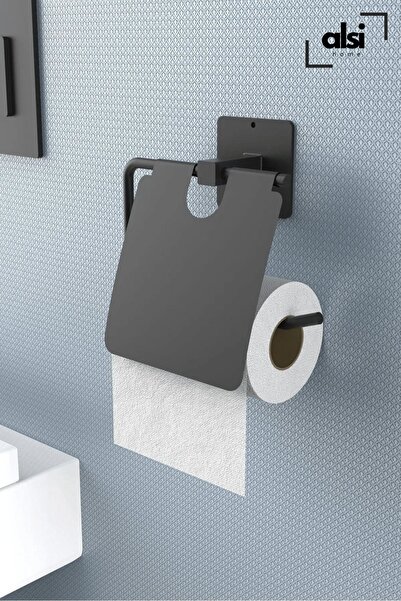 ALSİ HOME Suport negru pentru hârtie igienică cu capac adeziv/suport pentru h...