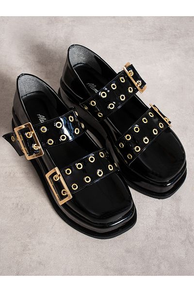 Alemdar Shoes Черни лачени кожени мокасини NELY - Дамски обувки с катарама