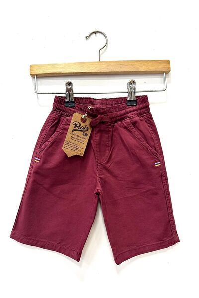 rois kids Children's Shorts Burgundy Color Cotton Elastic Waist with Embroidery Detail