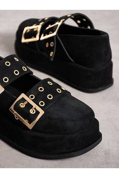 Alemdar Shoes Дамски мокасини - Черен велур с катарама