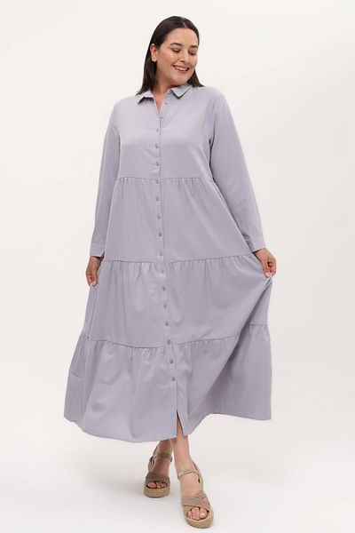 Ebsumu Women's Plus Size Front Buttoned Cotton Long Gray Dress