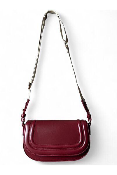 Goldies Bag Kadın Bordo Cherry Red Kanvas Krem Askılı Çapraz Omuz Çantası Keila
