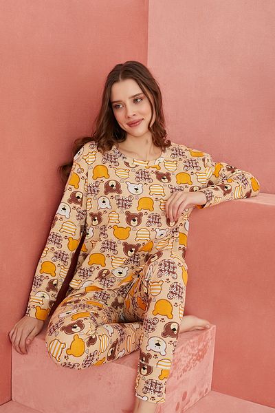 ELİTOL Set de pijamale tricotate cu mânecă lungă, cu model de urs