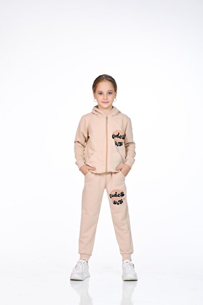 Kamex Set de școală din bumbac pieptănat cu imprimeu pentru fete de culoare bej