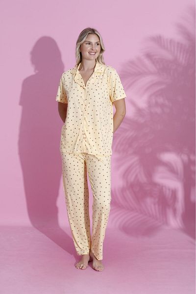 PİJAMOOD Women's Short Sleeve Cotton Front Buttoned Pajamas Set