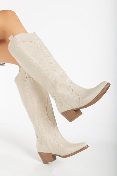 RİSSOLİ RİSSOLİ BEIGE CREAM Cizme Western Cowboy Brodate piele mată