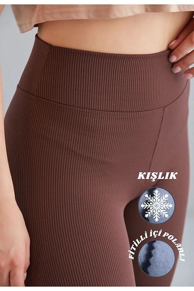 LUXE LANE Jambiere premium cu nervuri, iarnă, cu talie înaltă, cu fleece în interior