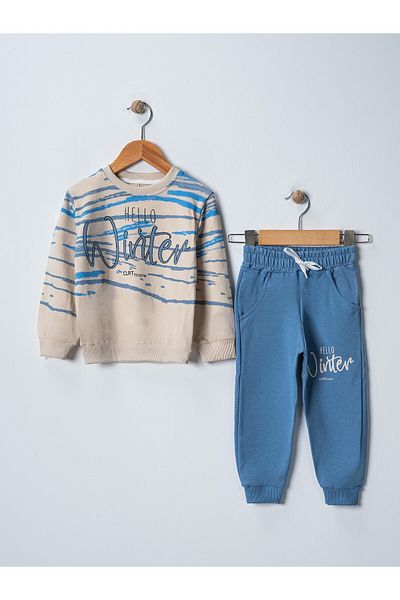 BUUFUU Set de sus și de jos pentru copii, unisex, cu mânecă lungă, cu imprimeu Hello Winter, cu buzunar elastic în talie
