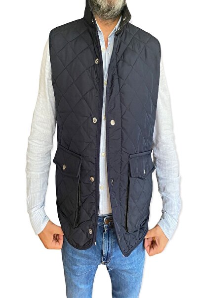 Still Lacivert Içi Ekose Kumaş Astarlı Cepli Kapitone Şişme Yelek