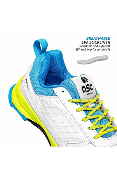 DSC Jaffa 22 Cricket Shoes for Men and Boys, White/Lime/Yellow, Size 11 US