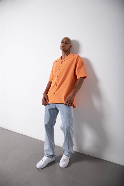 Machinist Cămașă oversize cu mânecă scurtă în dungi Orange-tas