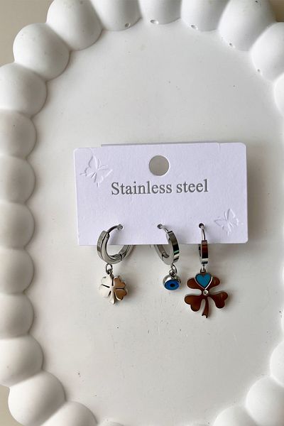 Fubena 1101 Model Steel Triple Earring Set