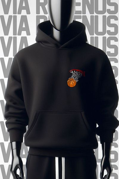 Vordevia Basketball Crucible Patterned - 3 Thread Black Hooded Wide Sweatshirt