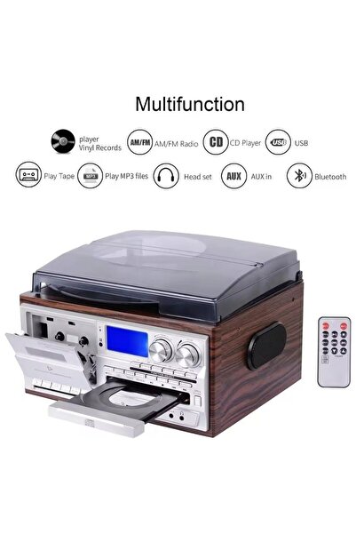 Genel Markalar Nostaljik Pikap Kaset CD Çalar Bluetoothlu Kumandalı Radyo Mp3 USB 33-45-78 lik Plakla