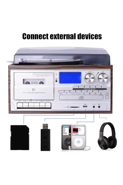 Genel Markalar Nostaljik Pikap Kaset CD Çalar Bluetoothlu Kumandalı Radyo Mp3 USB 33-45-78 lik Plakla