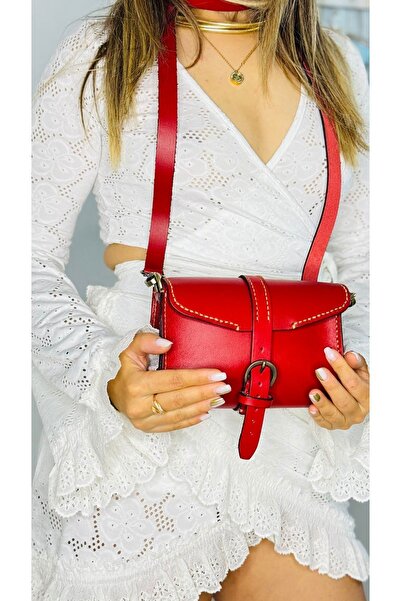 Tuvita Collection Bodrum %100 Gerçek Deri Elyapımı Kadın Kırmızı Minimal Deri...