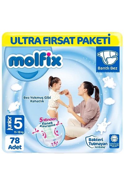 Molfix Size 5 11-18 Kg Junior Ultra Opportunity Package 78 Baby Diapers