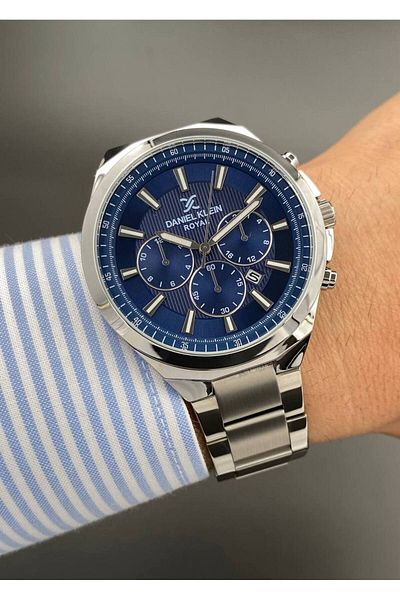 Daniel Klein Silver Navy Blue Men's Wristwatch 3 Atm Waterproof