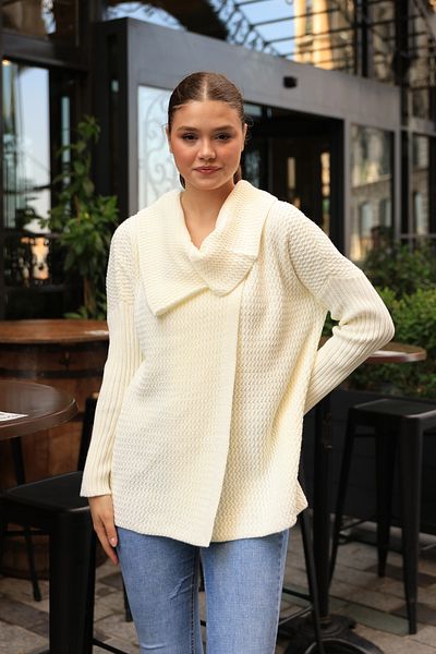 ALCHON Long Corded Sleeve - Zigzag Patterned Two Button Winter Thick Knitwear Cardigan