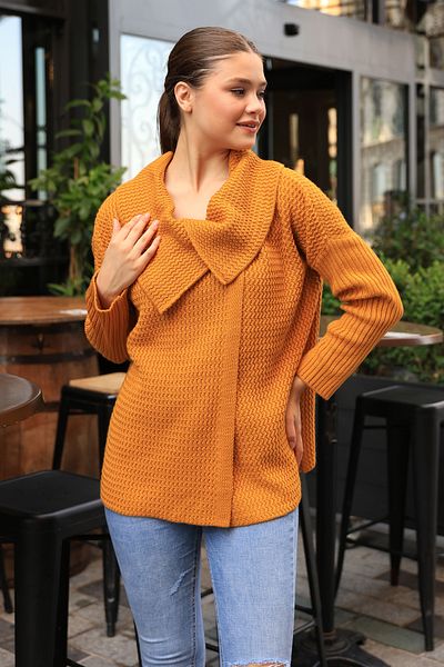 ALCHON Long Corded Sleeve - Zigzag Patterned Two Button Winter Thick Knitwear Cardigan